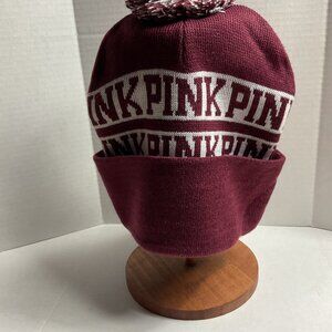 PINK by Victoria’s Secret Maroon Knit Beanie with Pom